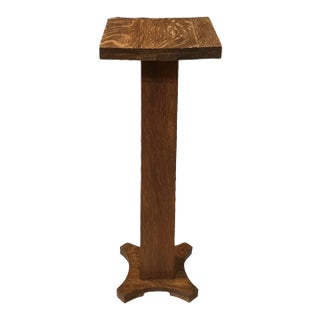 Antique Mission Oak Pedestal Plant Stand For Sale