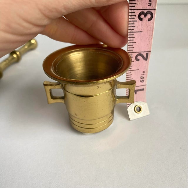 Vintage Brass Mortar & Pestle Apothecary Spice Crusher Small Petite Miniature Size For Sale - Image 9 of 10