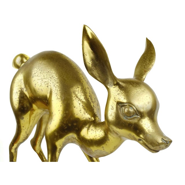 Mid 20th Century Standing Large Heavy Brass Bambi Fawn Deer Sculptures For Sale - Image 10 of 12