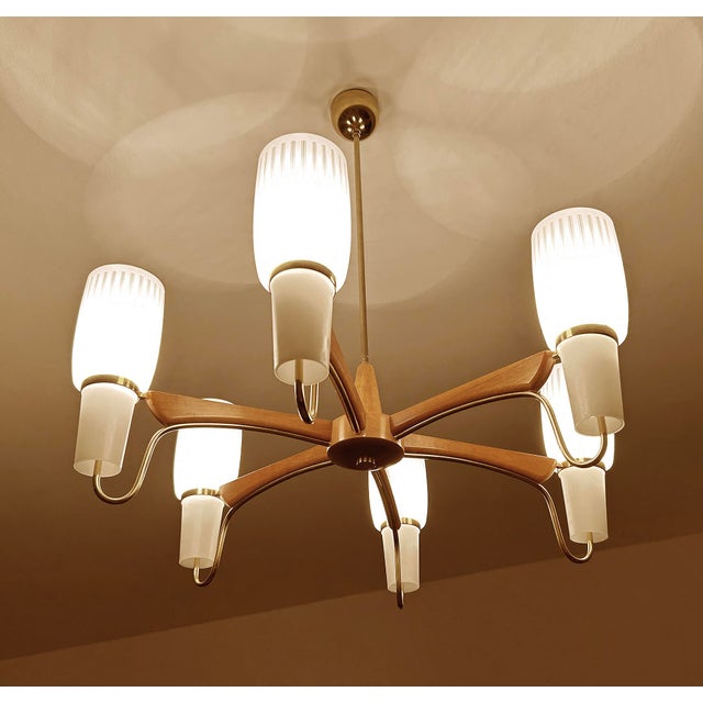 Large Scandinavian Style Pendant Light in Glass and Teak from Temde, 1960s For Sale - Image 10 of 18