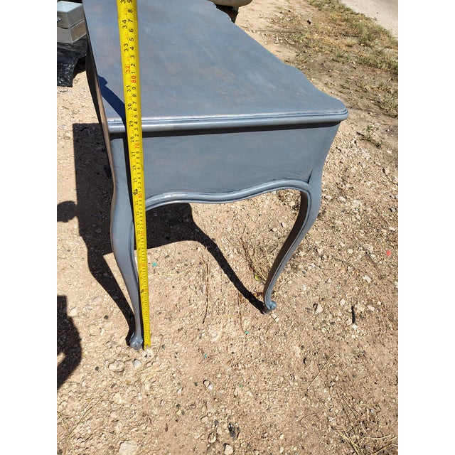 Restored 1928 Antique Vanity Set With Mirror & Matching Wood Chair-Stamped Maker's Mark For Sale - Image 12 of 18