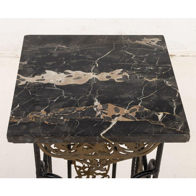 Edgar Brandt Brandt Style Wrought Iron & Marble Pedestals, Pair For Sale - Image 4 of 10