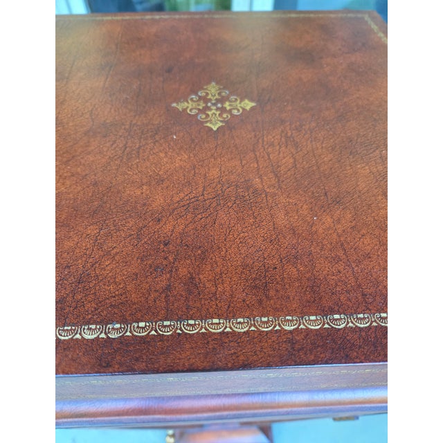 Late 20th Century Tooled Leather Glass Display Case Curio Stand Pedestal Maitland Smith - Jacques Adnet Style For Sale - Image 5 of 9