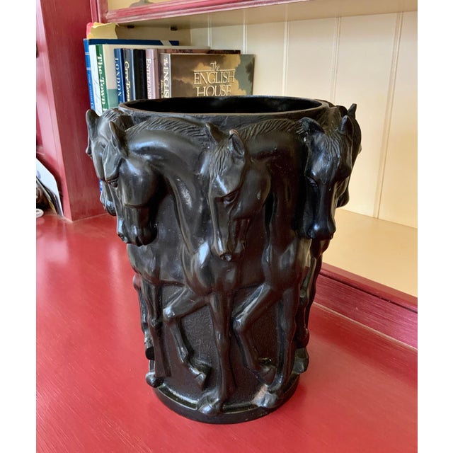 1920s 1920s Art Deco French Patinated Bronze Thoroughbred Horse Wine Cooler Vase For Sale - Image 5 of 11