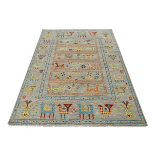 Gabbeh Rug 8’2” X 10′ Gray Wool Tribal Hand-Knotted Oriental Carpet For Sale