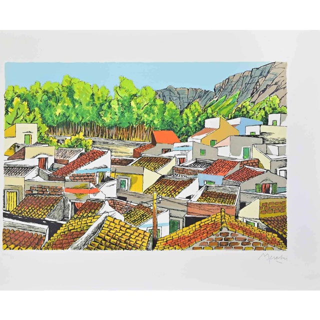 Renzo Meschis, Landscape in Sicily, Lithograph, 1989 For Sale