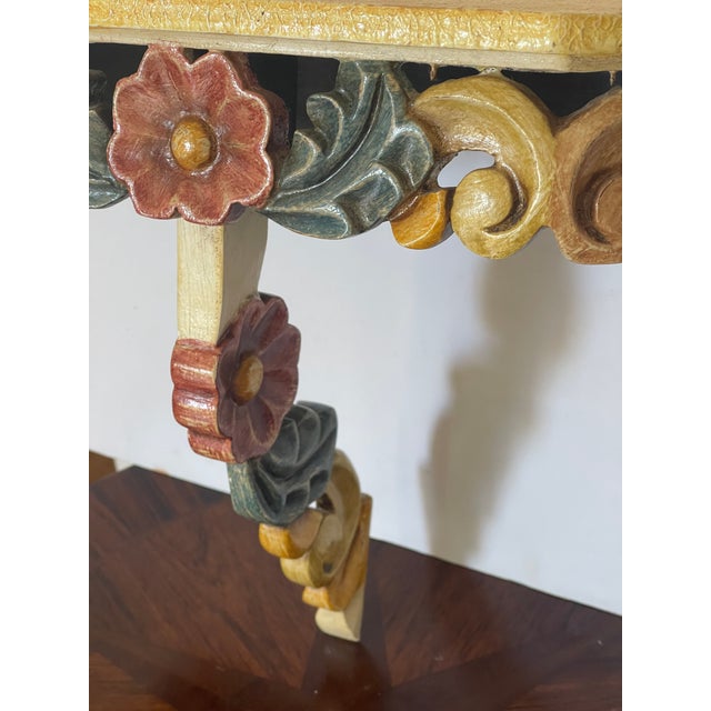 Shabby Chic 1940s Small Console Table Floral Carving For Sale - Image 3 of 3