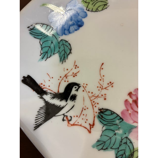 Mid-Century Modern Vintage f.s. Louie Berkeley Hand Painted Floral Bird Octagonal Trinket Dish For Sale - Image 3 of 9