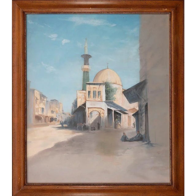 Mosque in Constantinople, Original Tempera & Watercolor on Plywood, Mid-20th Century, Framed For Sale