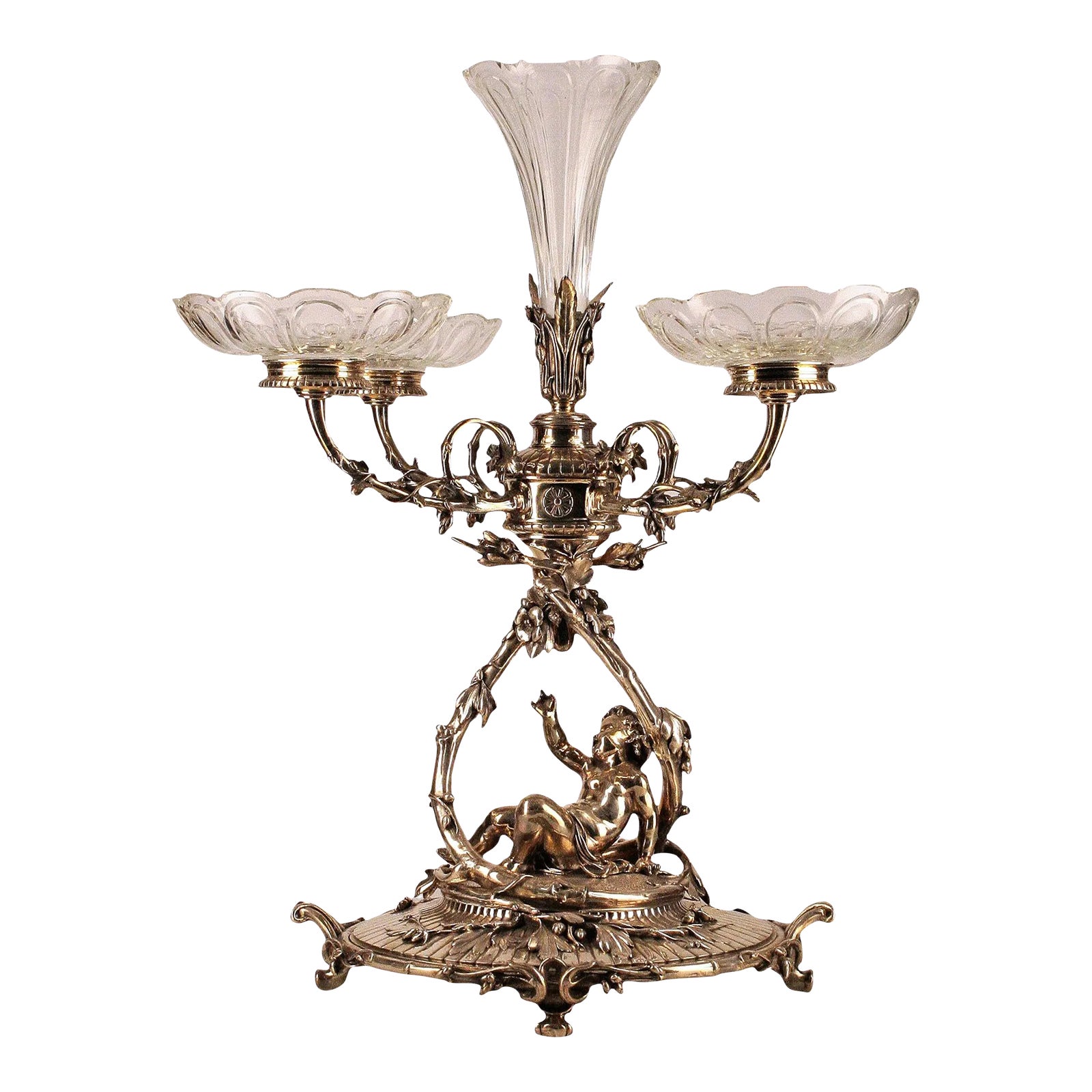 19th Century Christofle Rococo Silvered Metal Large Decorative Epergne ...