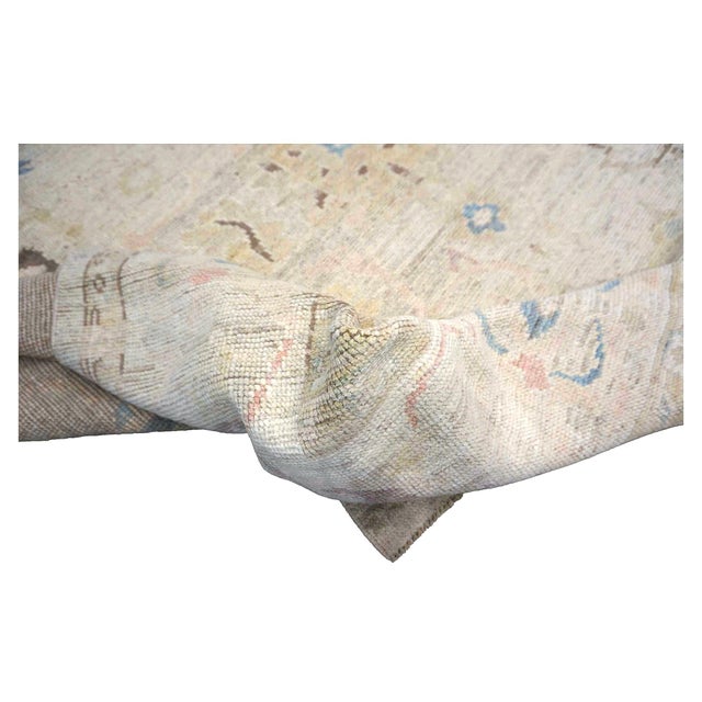 Textile 21st Century Turkish Oushak Wool 10x15 Ivory, Tan & Blue Handmade Area Rug #1144194 For Sale - Image 7 of 7