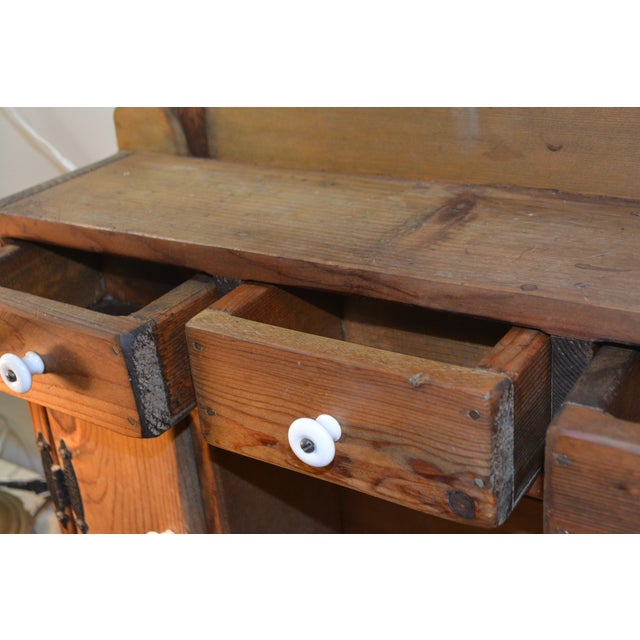 VTG 1921 Furniture CoHandmade Wood Wall Cabinet W/Shelf 6 SML Drawers/2 Cupboards For Sale - Image 4 of 11