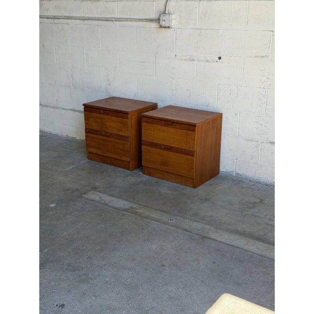 Brown Teak Nightstands Set of 2 Bedside Tables Two Drawer Denmark Mid-Century Modern 1970s For Sale - Image 8 of 10