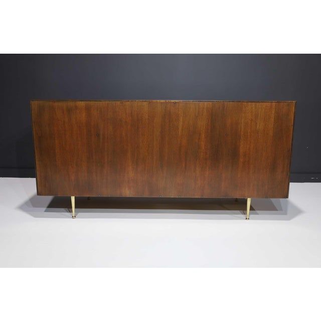 Mid 20th Century T.H. Robsjohn-Gibbings Rare Sideboard or Cabinet in Walnut, Rattan, and Brass For Sale - Image 10 of 12