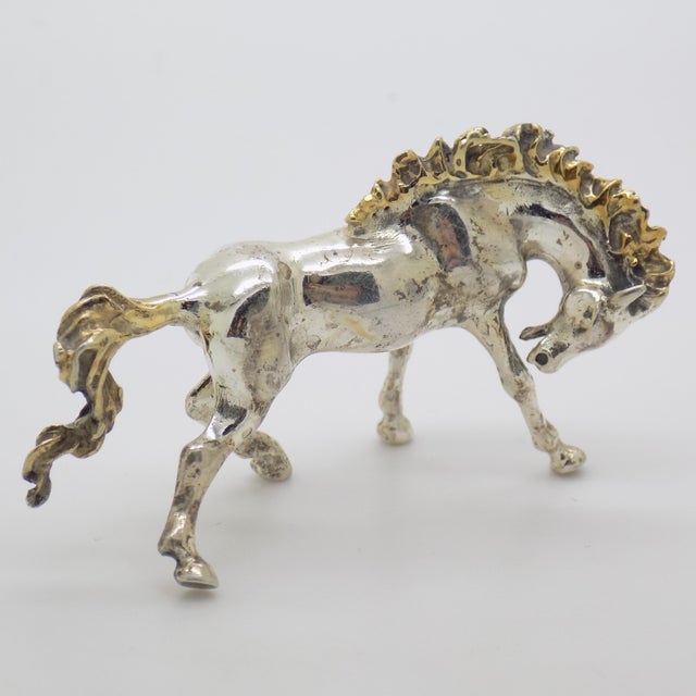 Vintage Italian Handmade Genuine Silver Partially Gilded Horse Figurine Miniature Sculpture For Sale - Image 4 of 10