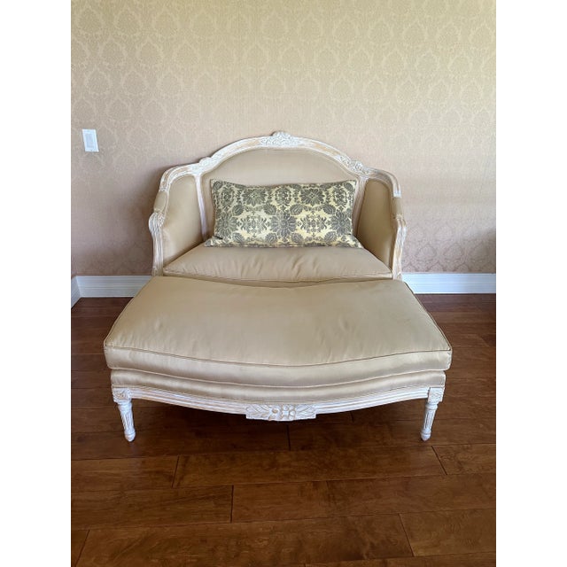 French Champagne Gold Chair and Ottoman For Sale - Image 11 of 11
