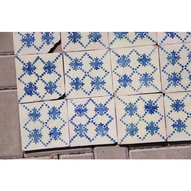 19th Century Portuguese Quatrefoil Tiles Set of 25 Blue & Antique White Decorative For Sale - Image 15 of 16
