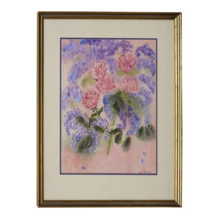 Lilacs and Peonies Still-Life Gouache, Signed, Mid Century, 1969 by Carolyn Tyson For Sale