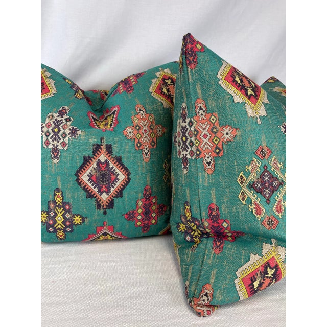 Transitional Clarke & Clarke "Konya" in Aqua 22" Pillows-A Pair For Sale - Image 3 of 4