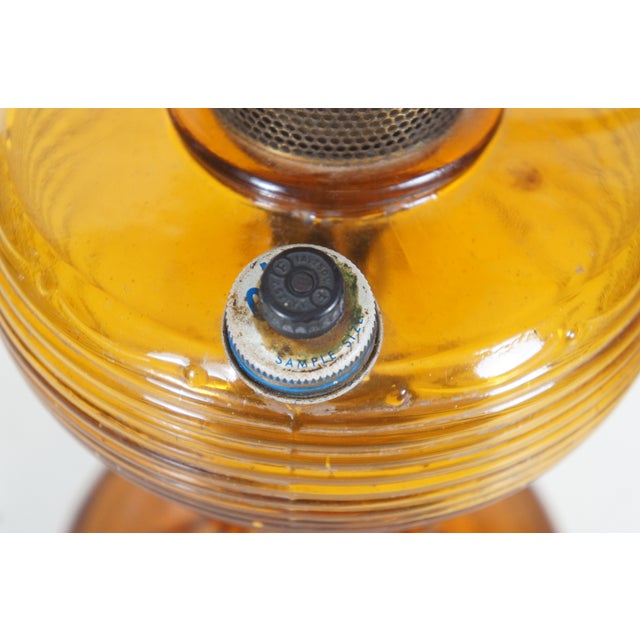 Metal 1930s Aladdin Amber Quilted Glass Hobnail Hurricane Vanity Oil Lamp For Sale - Image 7 of 12