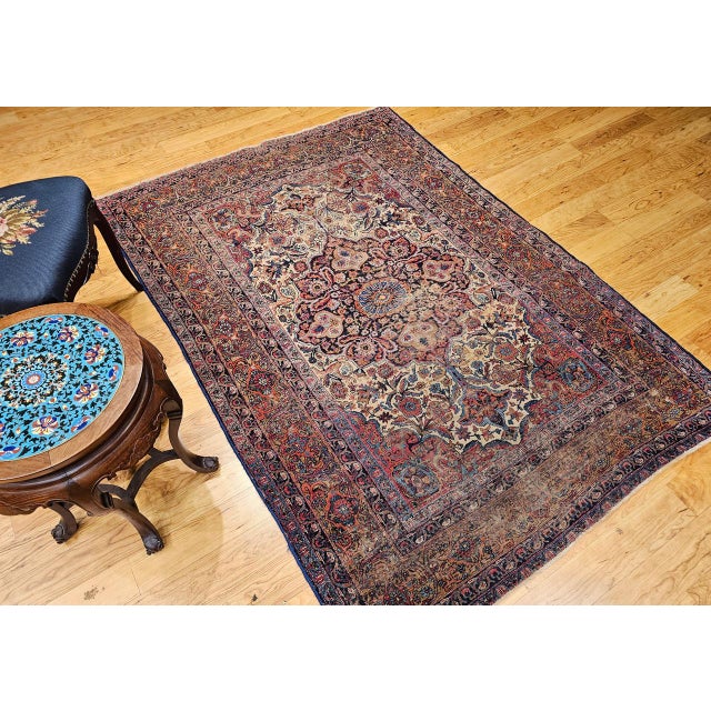 Beige 19th Century Kashan Rug, Hand-Knotted Wool, Floral Pattern, Ivory & Saffron,5x7 For Sale - Image 8 of 16