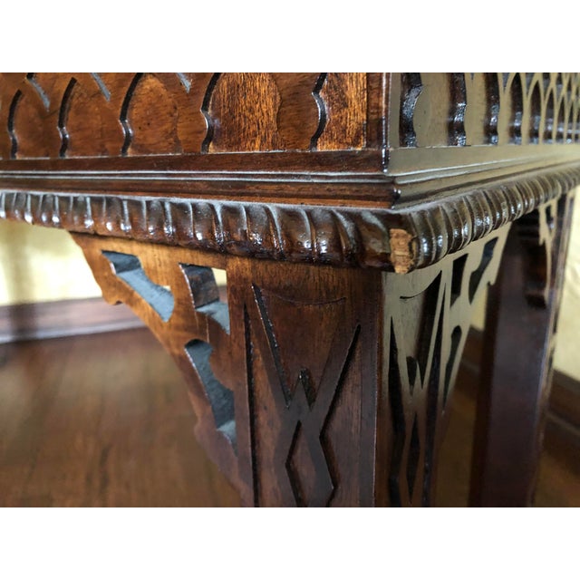 Henredon Chinese Chippendale Carved Mahogany Marble Top Sofa Table