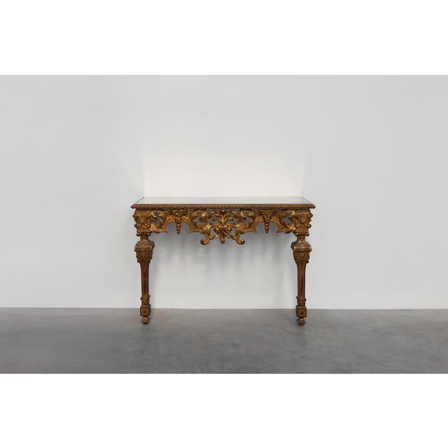Mid-Century Modern Italian Baroque Style Gilded and Carved Wall Console, 1950s For Sale - Image 3 of 15