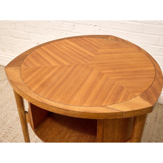 Mid 20th Century Vintage Brown Saltman Mid-Century Modern Round Walnut Side Table With Geometric Top For Sale - Image 5 of 12