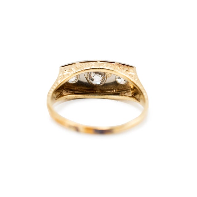 Early 20th Century Antique Art Deco 18k & 14k Gold 0.70ct Old Diamond Three Stone Engagement Ring, Size 8 For Sale - Image 5 of 8