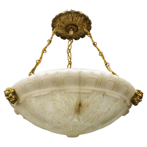 Large Neoclassical Style Alabaster and Bronze Pendant Light, 1890s