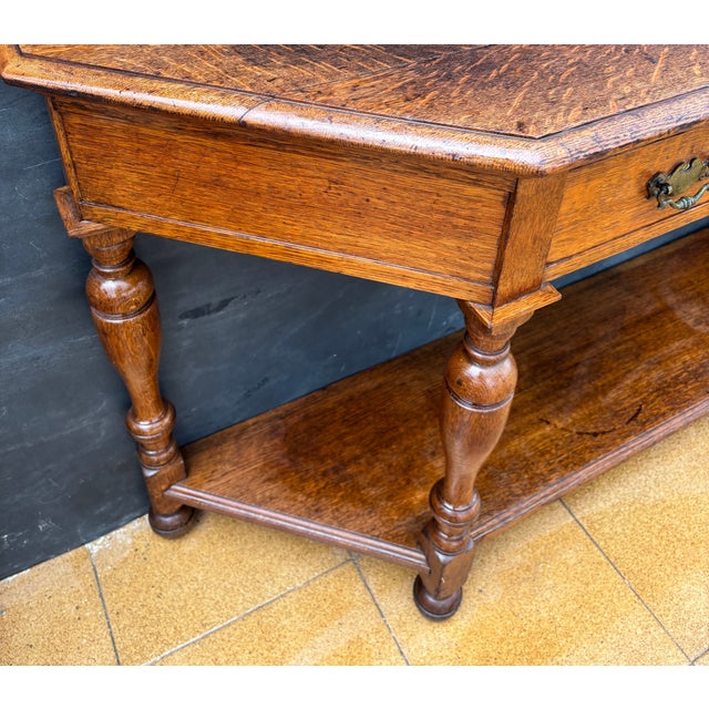 Spanish Oak Console Table with Drawer and Shelf, Early 20th Century For Sale - Image 9 of 12
