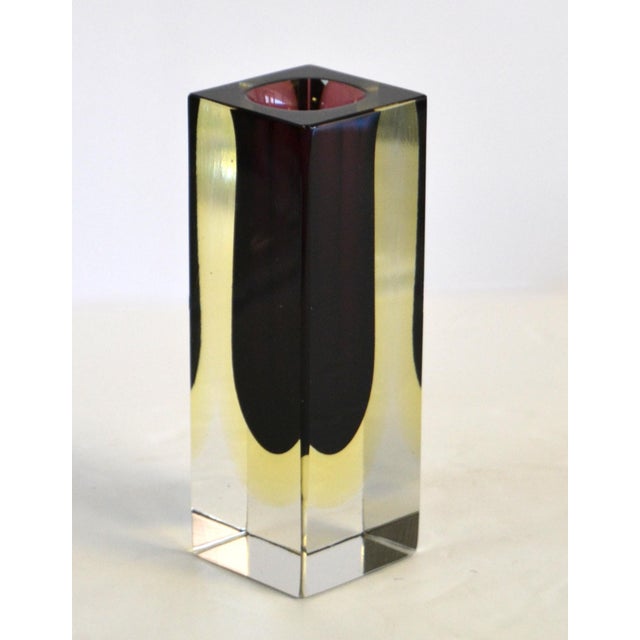 Mid-Century Modern 1960s Vintage Murano Art Glass Sommerso Burgundy Honey Clear Encased Vase For Sale - Image 3 of 7