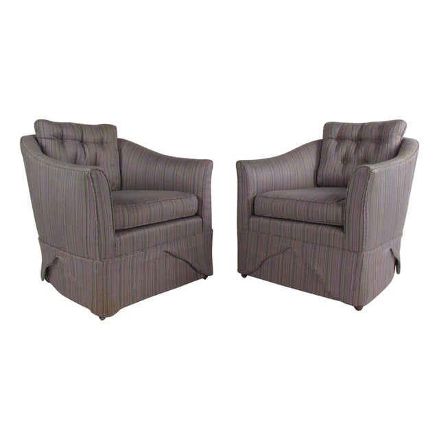 1970s Pair of Mid-Century Modern Barrel Back Lounge Chairs - 2 Pieces For Sale