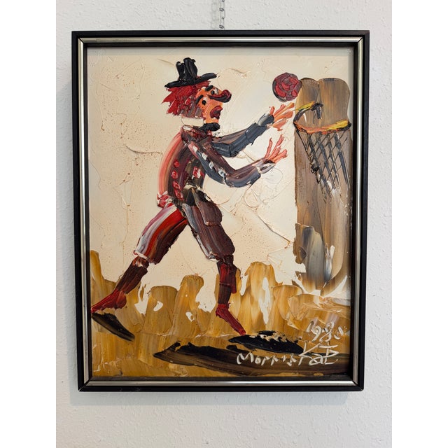 1980 Morris Katz (1931–2010) Original Oil Painting Clown Impasto Palette Knife For Sale - Image 10 of 13