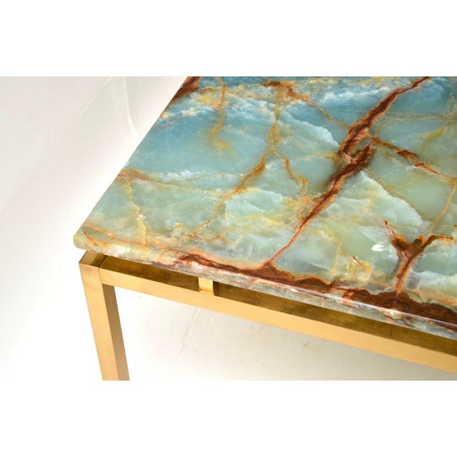 Blue Vintage Italian Brass and Marble Side Tables, 1970s, Set of 2 For Sale - Image 8 of 10