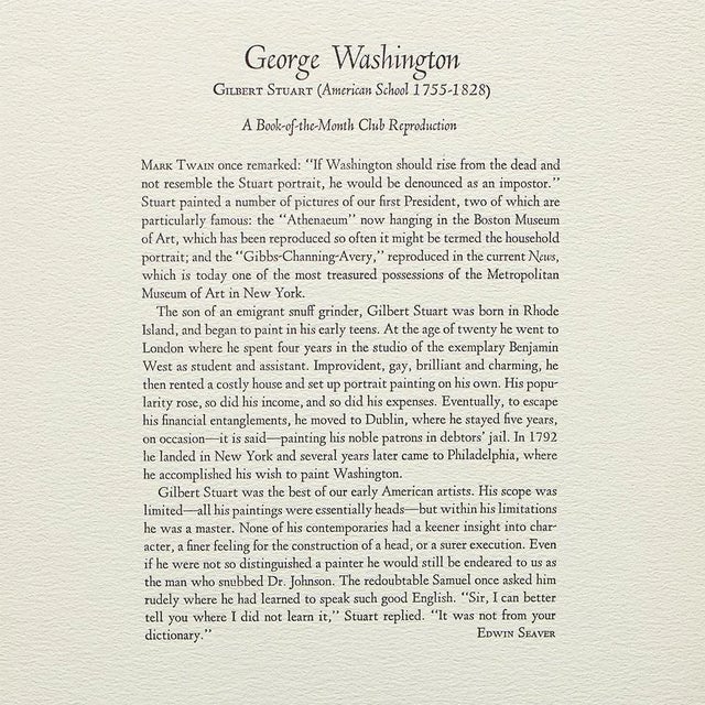 Paper 1950s After Gilbert Stuart "George Washington", Full-Color Print For Sale - Image 7 of 10