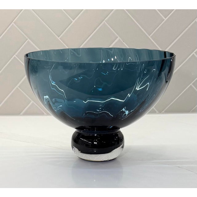 2020s Global Views Blue Ball Footed Bowl Small Hand Blown Polish Art Glass (Listing 1) For Sale - Image 5 of 11