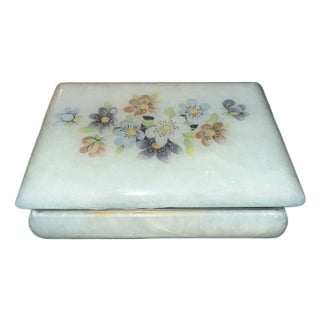1970s Pale Mint Green Italian Himark Alabaster Trinket Box With Lid For Sale