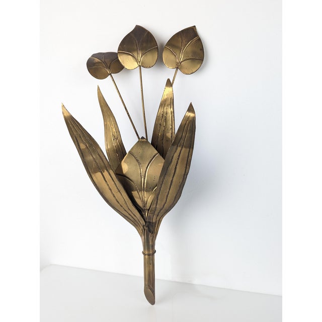 Brass Floral Leaf Wall Sconce, 1960s For Sale - Image 4 of 11
