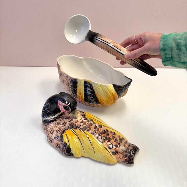 Vintage Italian Ceramic Pheasant Tureen and Ladle For Sale - Image 9 of 10
