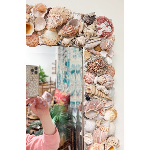 Vintage Large Shell Encrusted Wall Mirror For Sale In Kansas City - Image 6 of 8