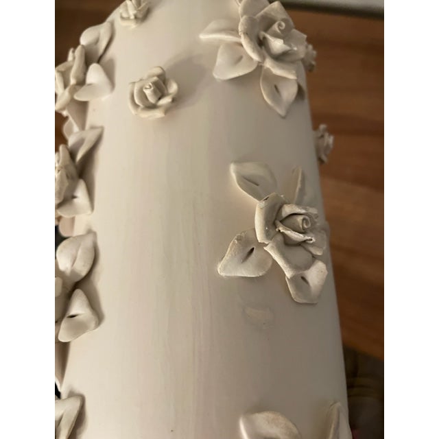 Vintage Raised Roses Ceramic Lamp With Brass For Sale - Image 9 of 9