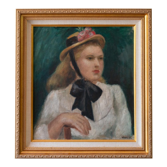 Antique Original Young Lady Portrait Oil Painting in Gilded Frame For Sale