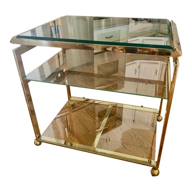 Milo Baughman Italian Mid-Century Modern Brass Bar Cart For Sale