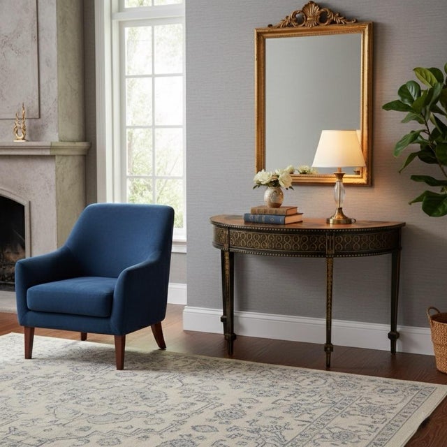 Gold 1980s Neoclassical Hand-Painted Ebonized & Gilt Demilune Console Table For Sale - Image 8 of 8