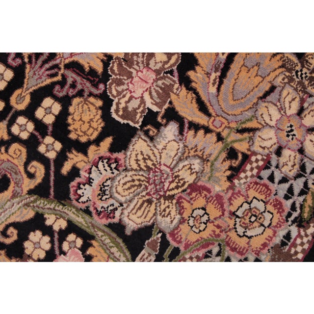Art Nouveau 1990's Floral Pak-Persian Black/Brown Wool Rug - 9'2'' X 12'2'' For Sale In New York - Image 6 of 9