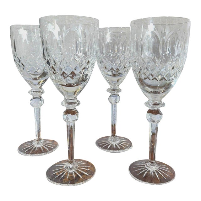 Rogaska Queen Crystal Water Goblets Set of 4 Cut Floral 9.25" Slovenia For Sale