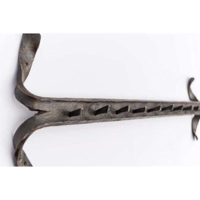 Metal Mid-Century Modern French Handmade Wrought Iron Wall Coat Rack, 1960s For Sale - Image 7 of 9
