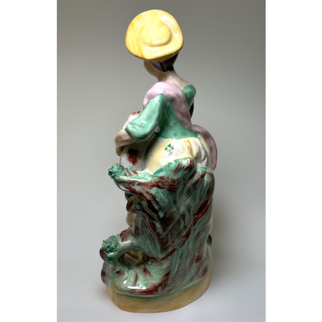 Staffordshire Pair of 1890’s Old Staffordshire Ware England Porcelain Figurines Boy Holding His Dog and Girl Holding Her Cat For Sale - Image 4 of 11