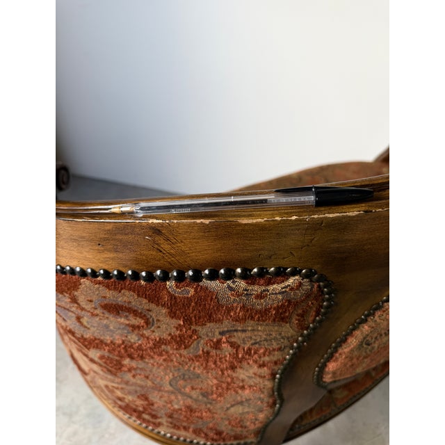 Vintage Louis XVI Style Curved Barrel Back Loveseat With Nailhead Trim For Sale - Image 15 of 17